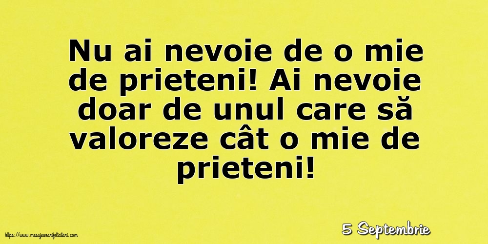 Felicitari de 5 Septembrie - 5 Septembrie - Nu ai nevoie de o mie de prieteni!