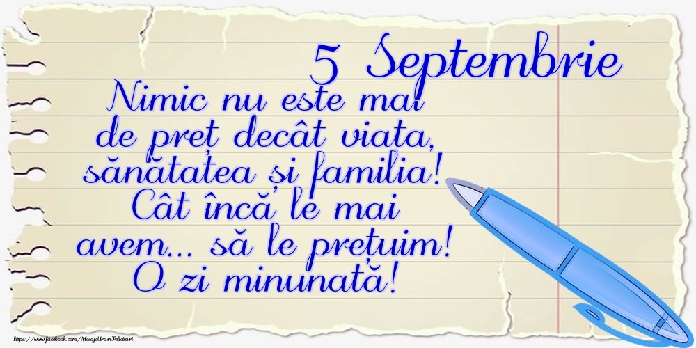 Felicitari de 5 Septembrie - Mesajul zilei de astăzi 5 Septembrie - O zi minunată!